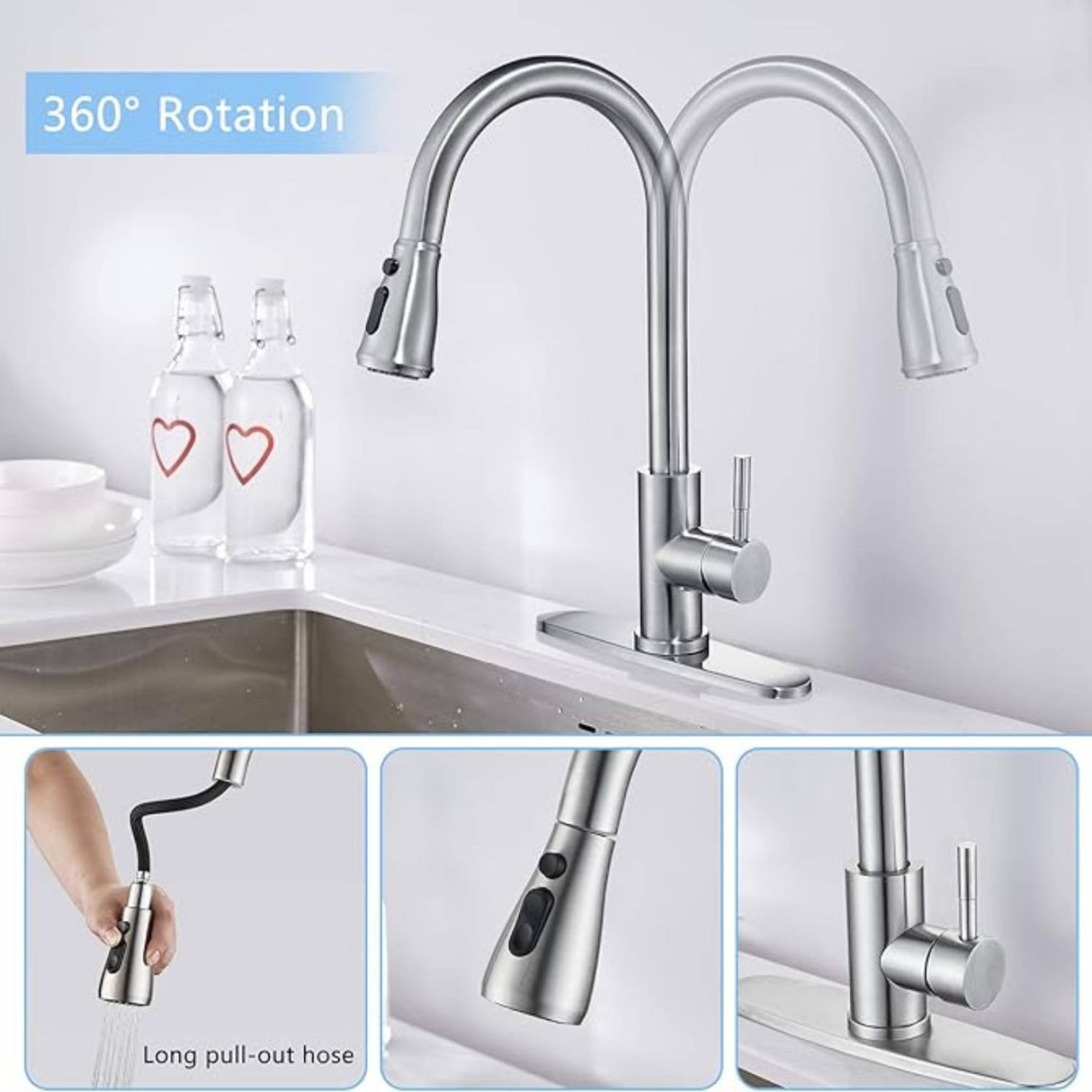 Grifería Lavaplatos Extraíble De Lujo Monocontrol Giratoria 360° Para Cocina Grifo Flexible Premium