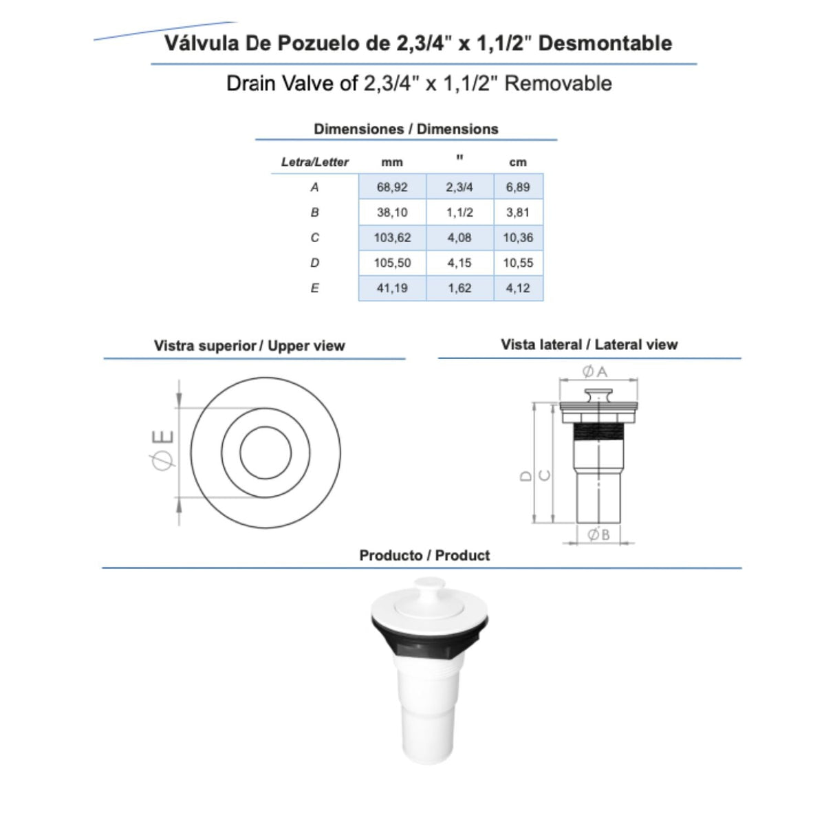 Lavatrapero Plástico Blanco Granito 35X40 + Válvula Pozuelo