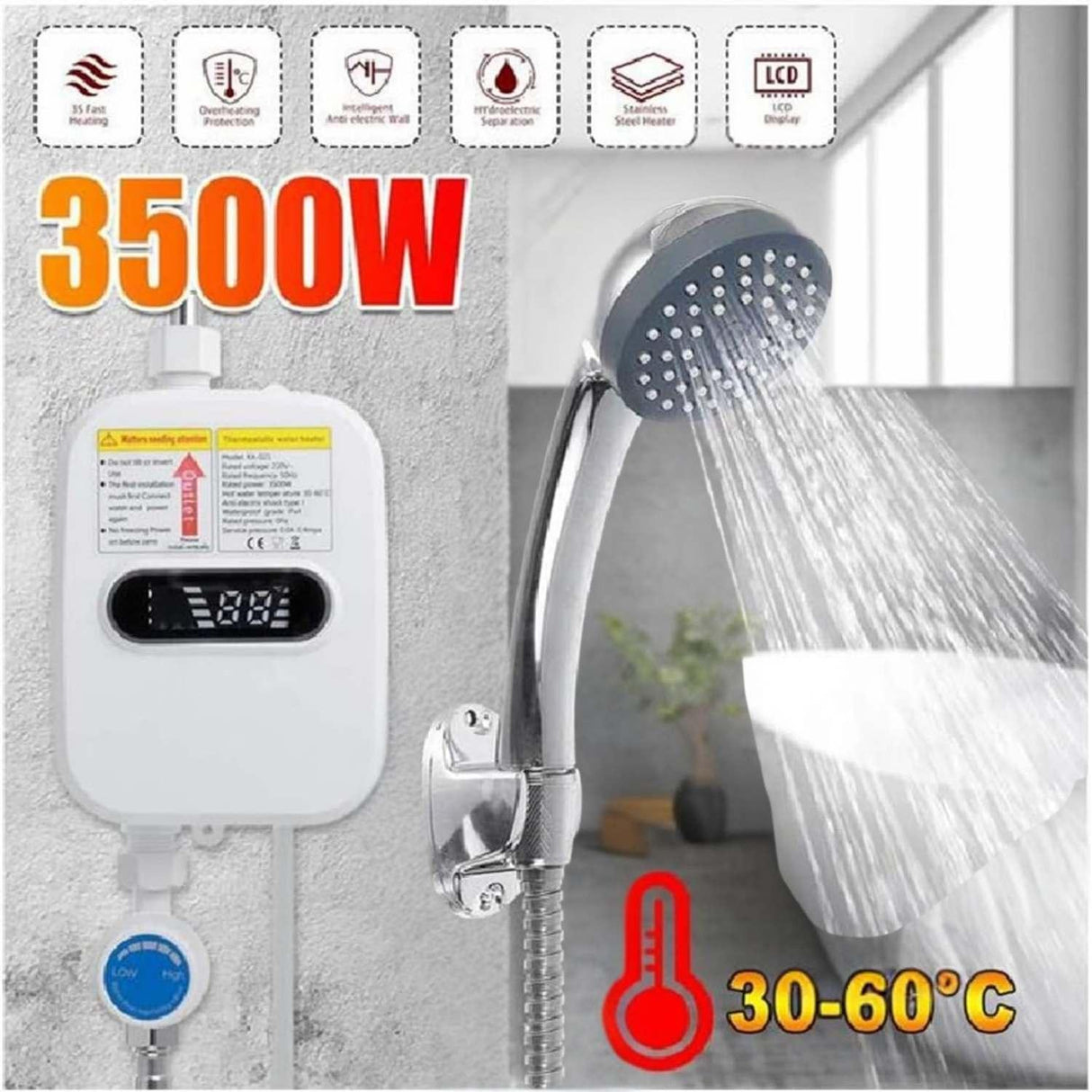 Mini Calentador Agua Portatil Electrico Pantalla Digital 3500 W