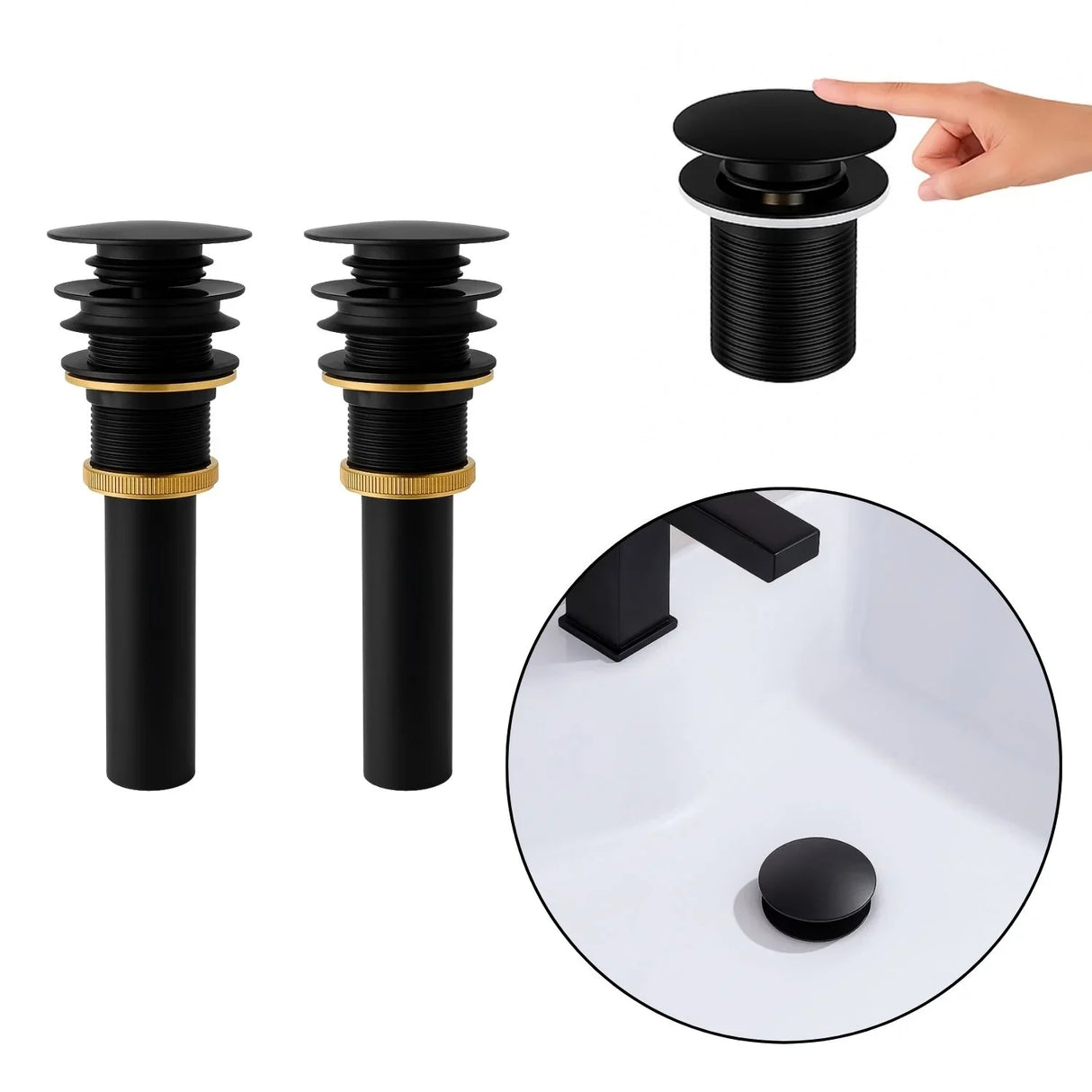 Set X 2 Desague Push Lavamanos Negro Metálico Lujo Universal