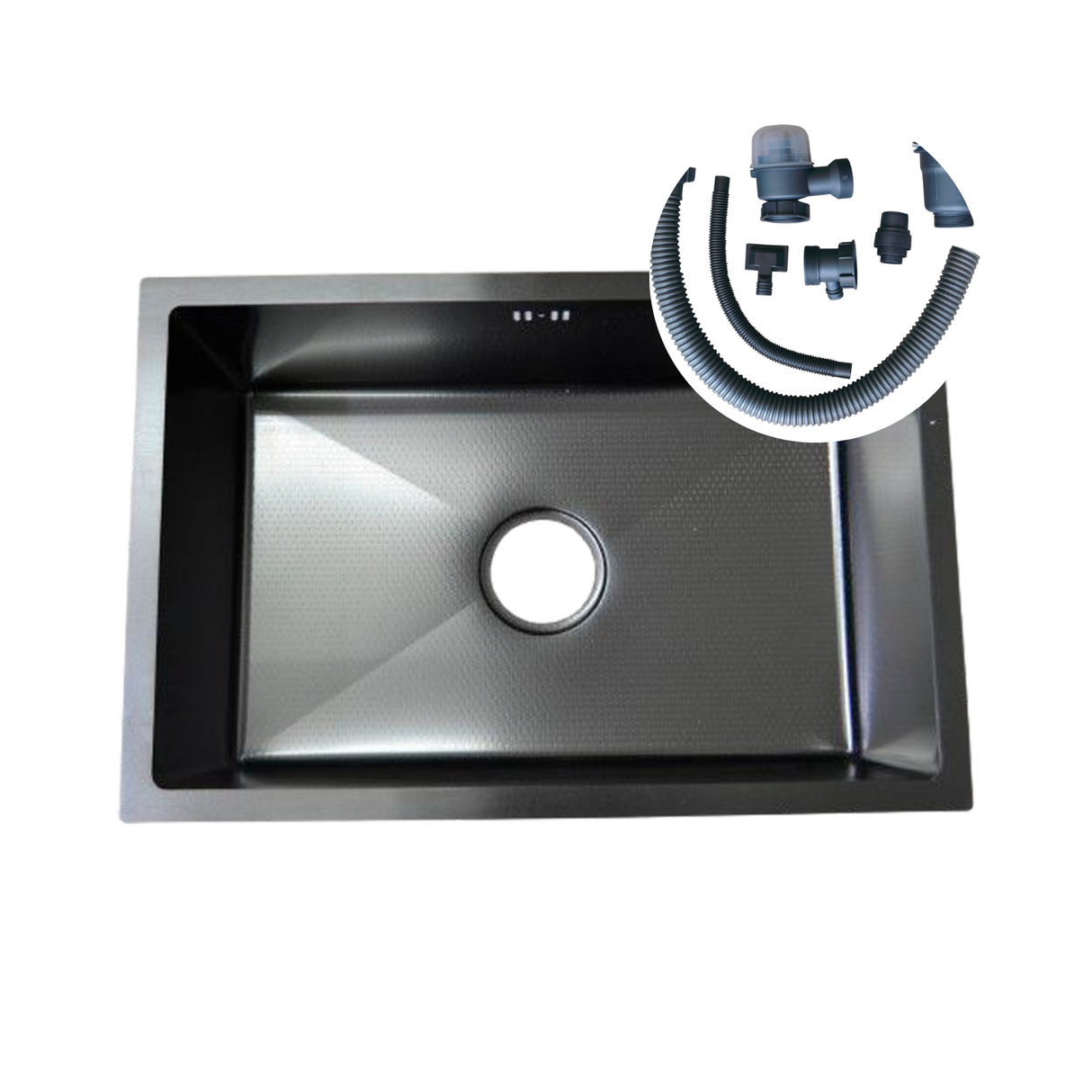 Lavaplatos Negro en Acero Inoxidable 60 x 40 x 21 cm con Panel y Accesorios