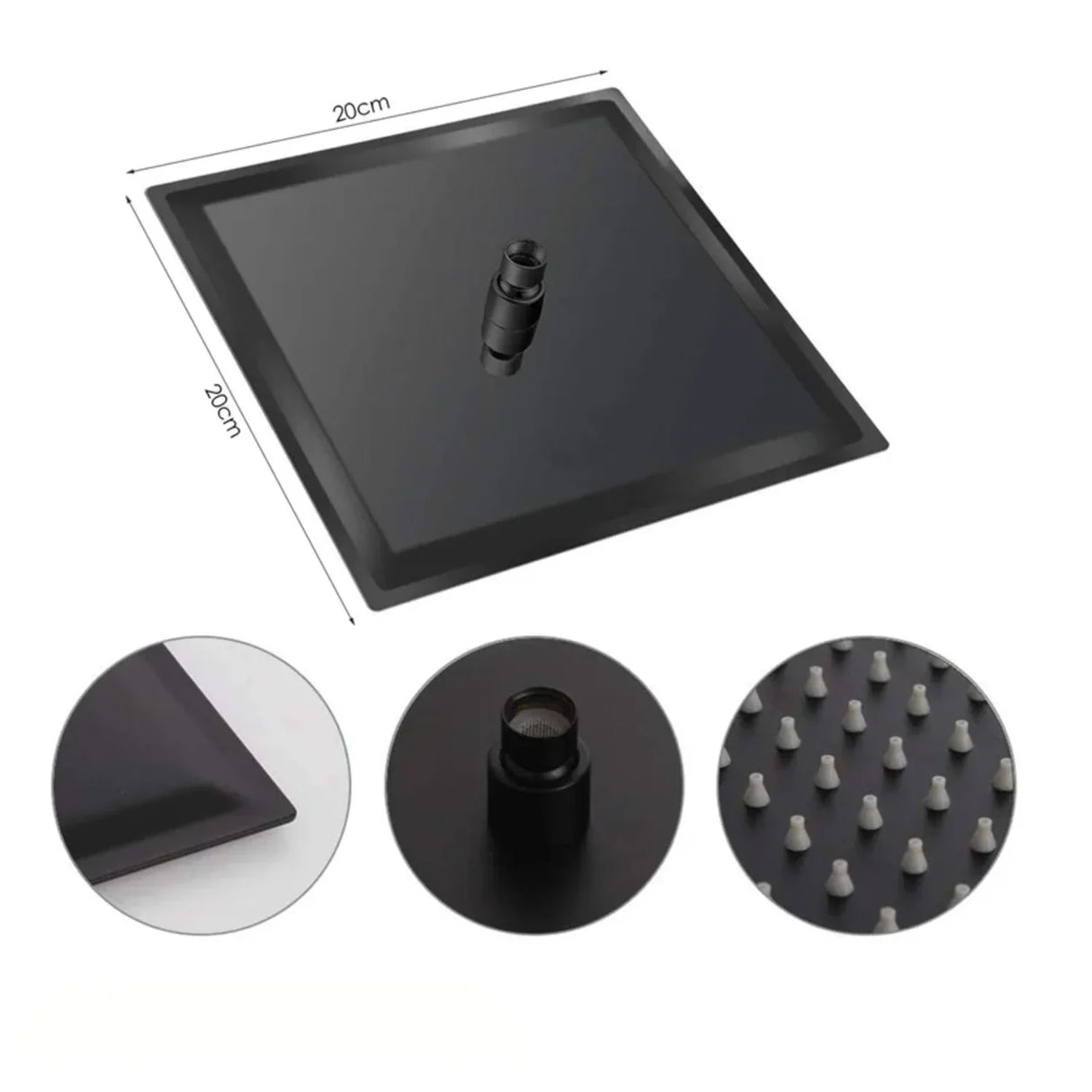 Set Griferia Ducha Monocontrol Negra Regadera 20cm Cuadra Lu