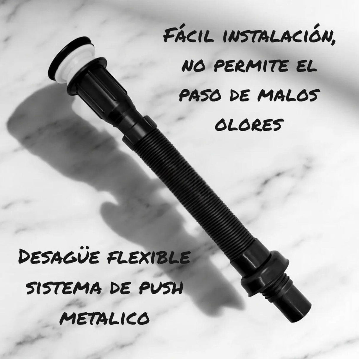 Kit Lavamanos Canoa Blanco 40,5 × 31 cm + Grifería Alta Negra + Desagüe Push y Acoflex