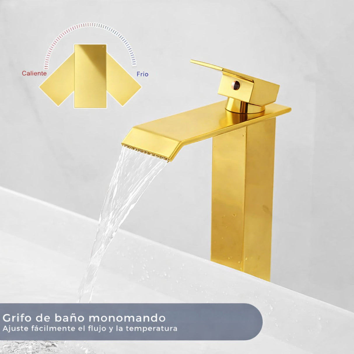 Grifería Lavamanos Alta Cascada Oro Brillante 28 cm de alto