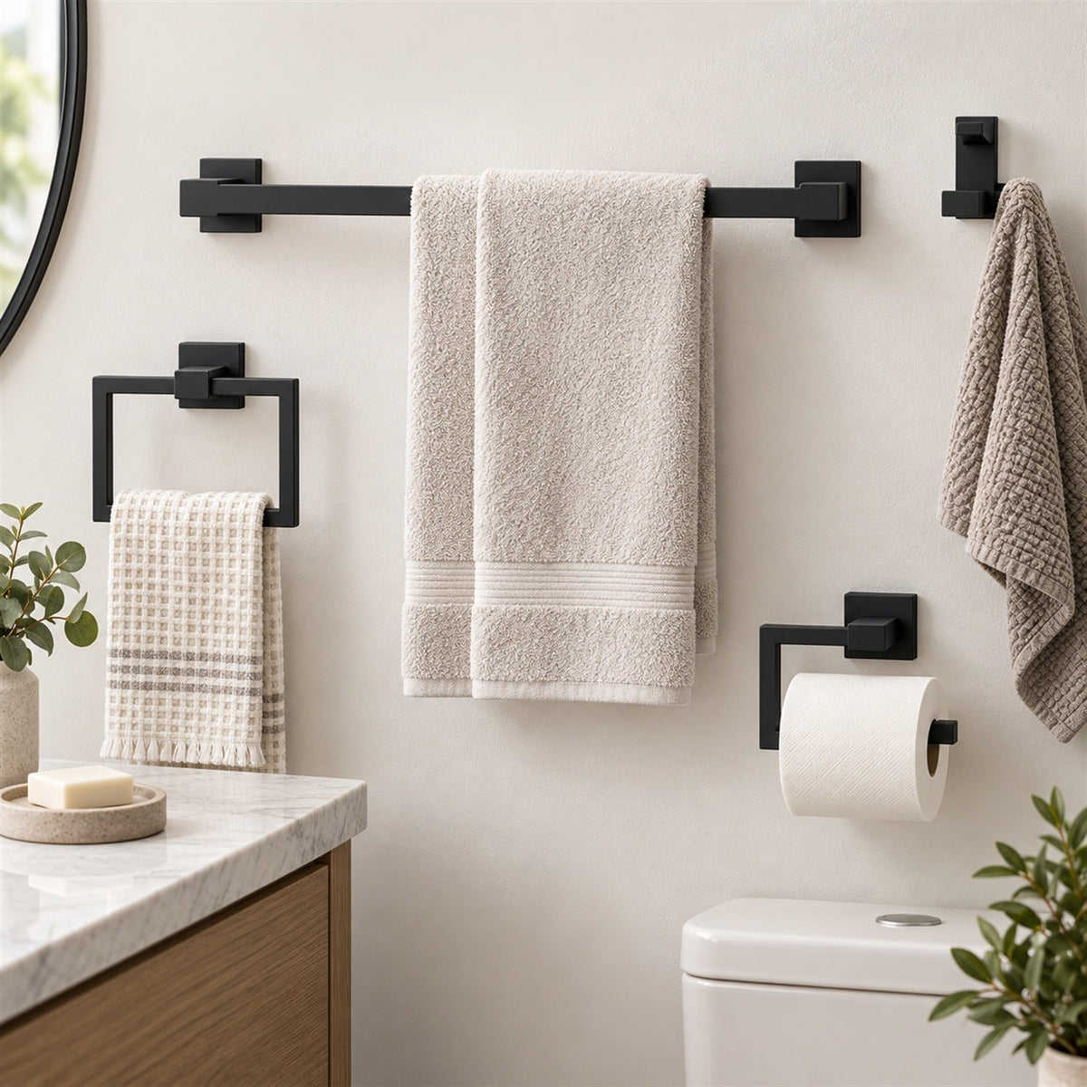 Juego De Accesorios De Baño Plano Negro 5 Piezas