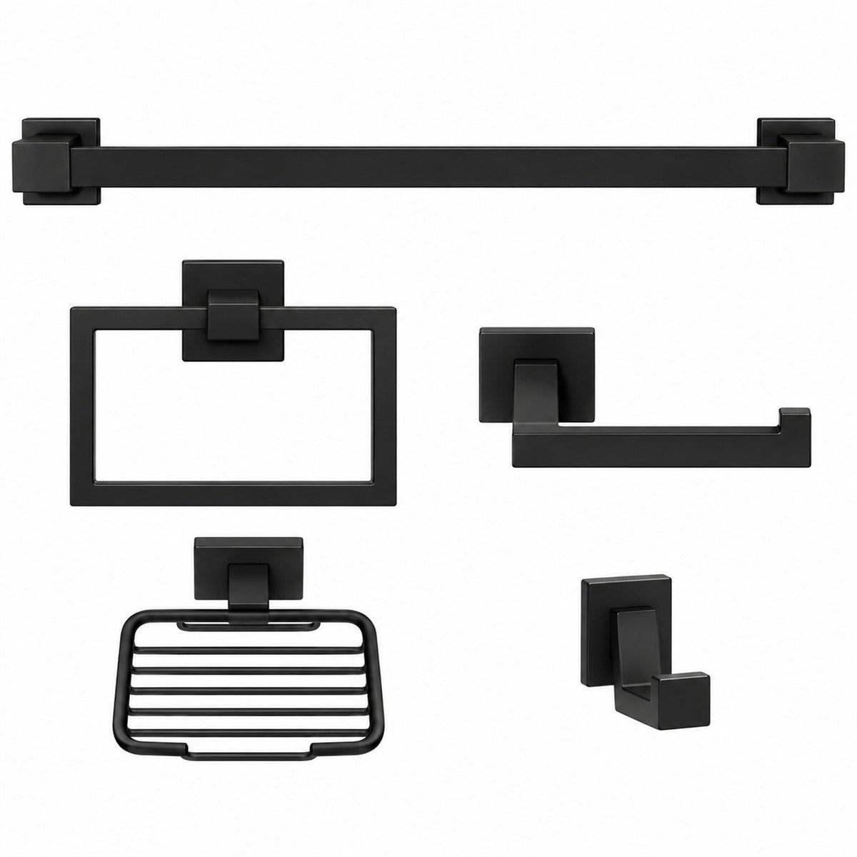 Juego De Accesorios De Baño Plano Negro 5 Piezas