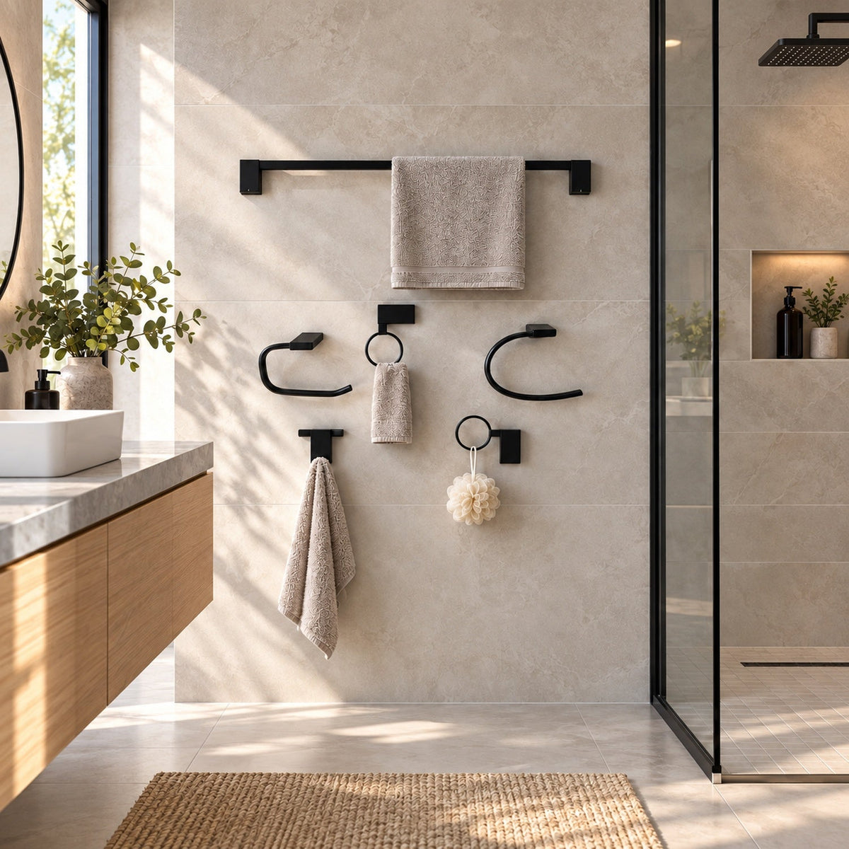 Juego De Accesorios De Baño Plano Negro 6 Piezas