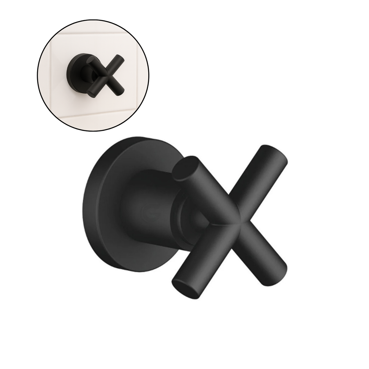 Manija Para Ducha Cruz Negra Con Espigo Acabado Mate Color Negro