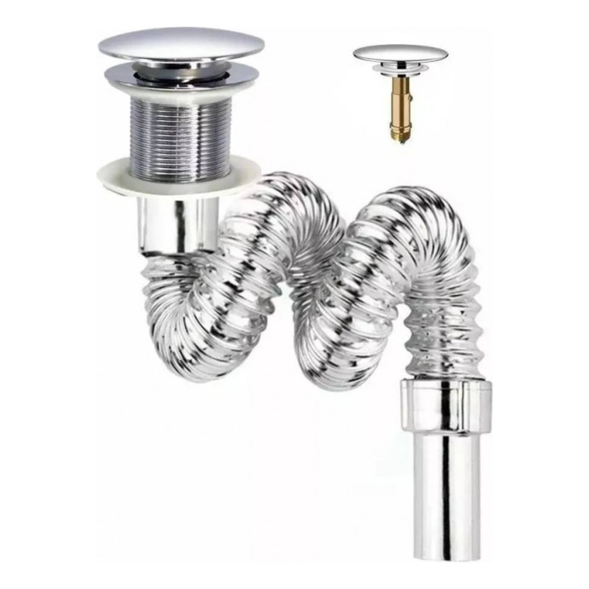 Kit Grifo Agua Fría Acero-lavamanos Canoa Beige Y Desagüe