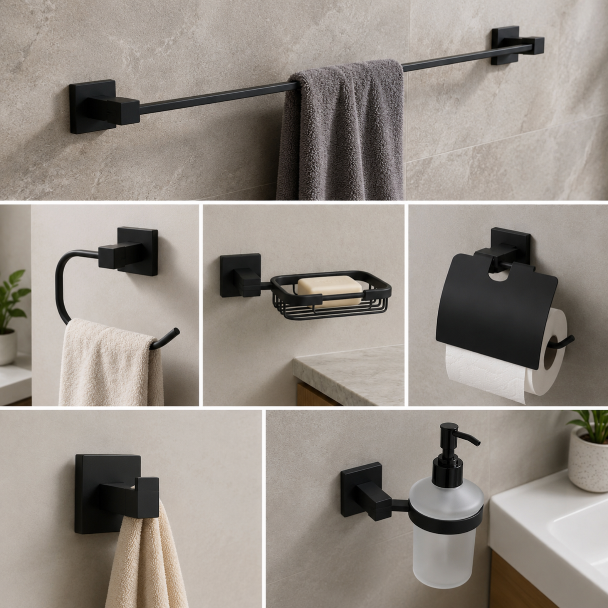 Kit de Accesorios para Baño Schwarz Negro de 6 Piezas