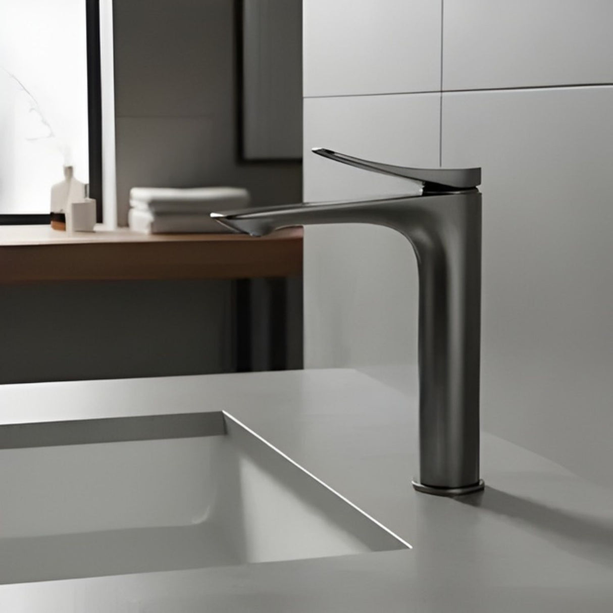 Lavamanos Monocontrol Alto Volare Gris Concreto Diseño Moderno