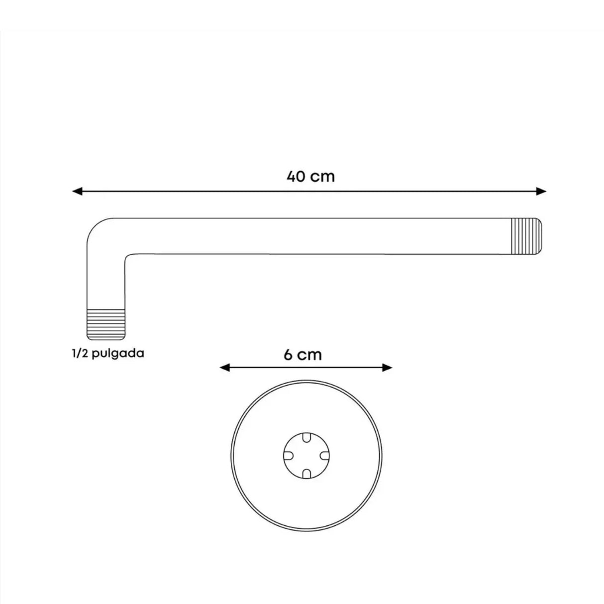 Tubo Regadera 40 cm Tipo L Acero inoxidable