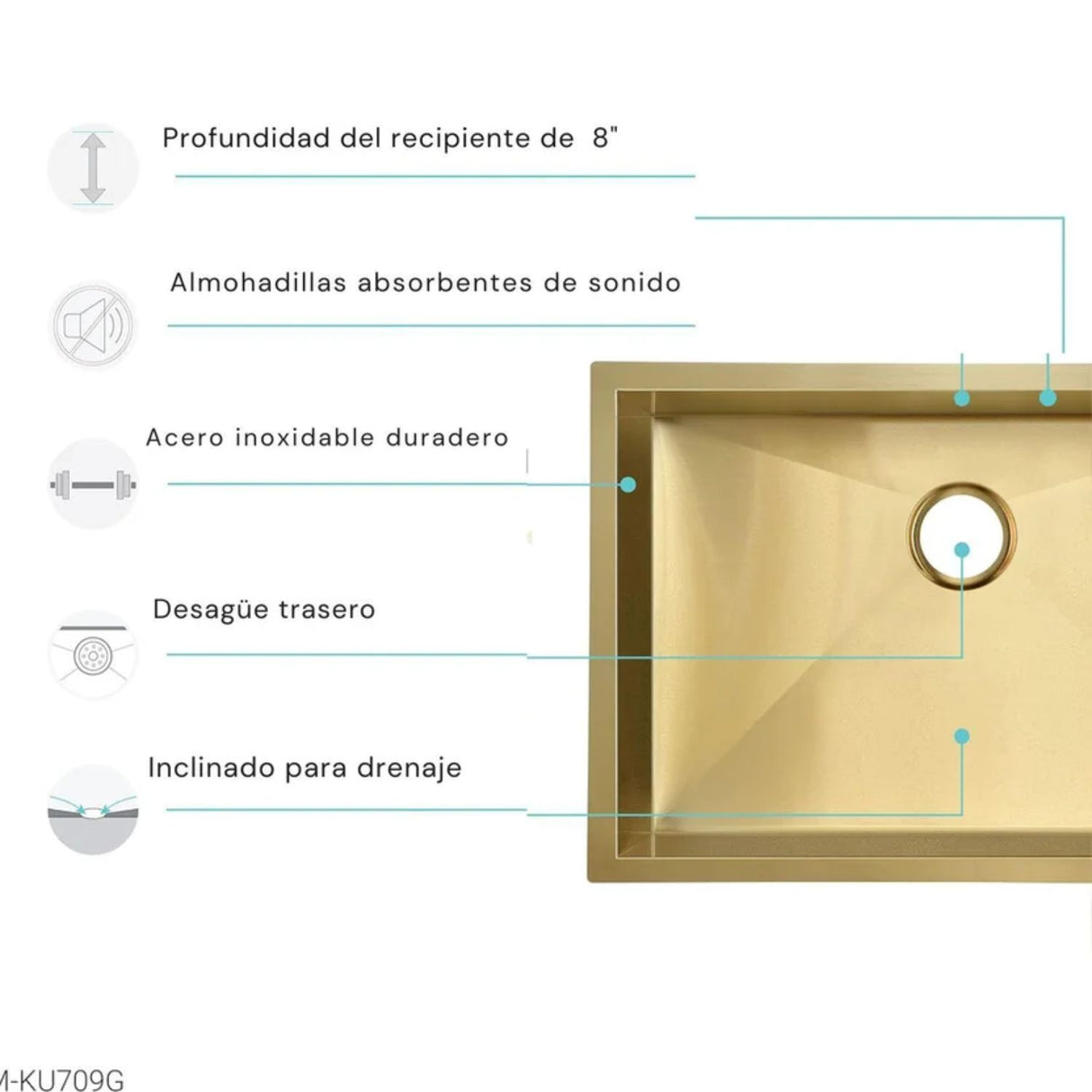 Lavaplatos Empotrado Acero Inoxidable Dorado Mate Una Cubeta 51*45