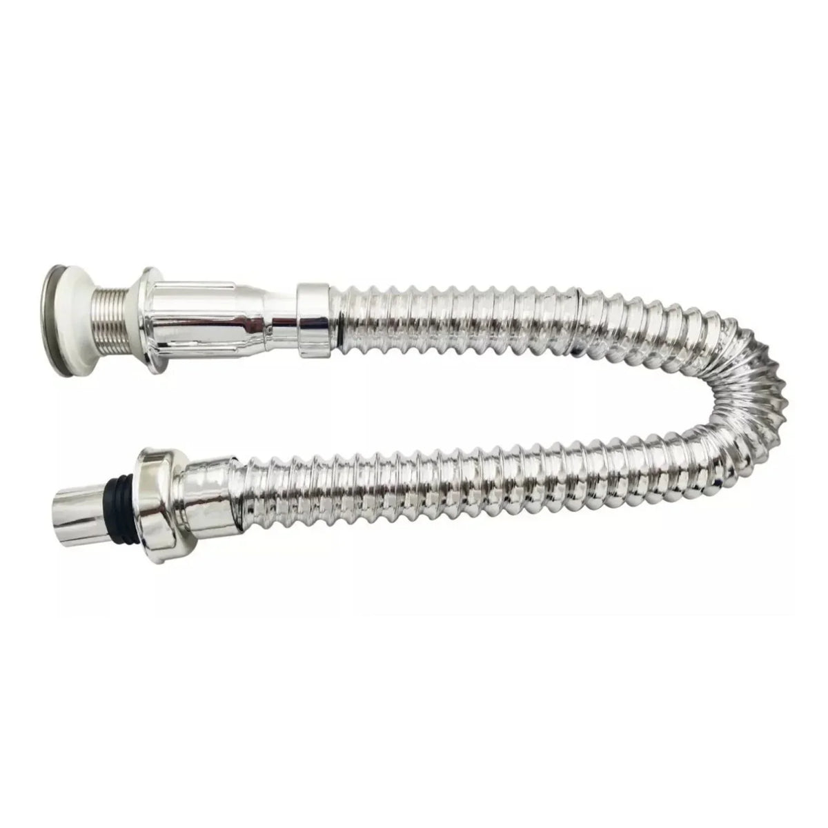 Kit Grifería Lavamanos Poste Alto Agua Fría + Sifón Desagüe Push Flexible Corrugado - Acero Inoxidable y Cromado