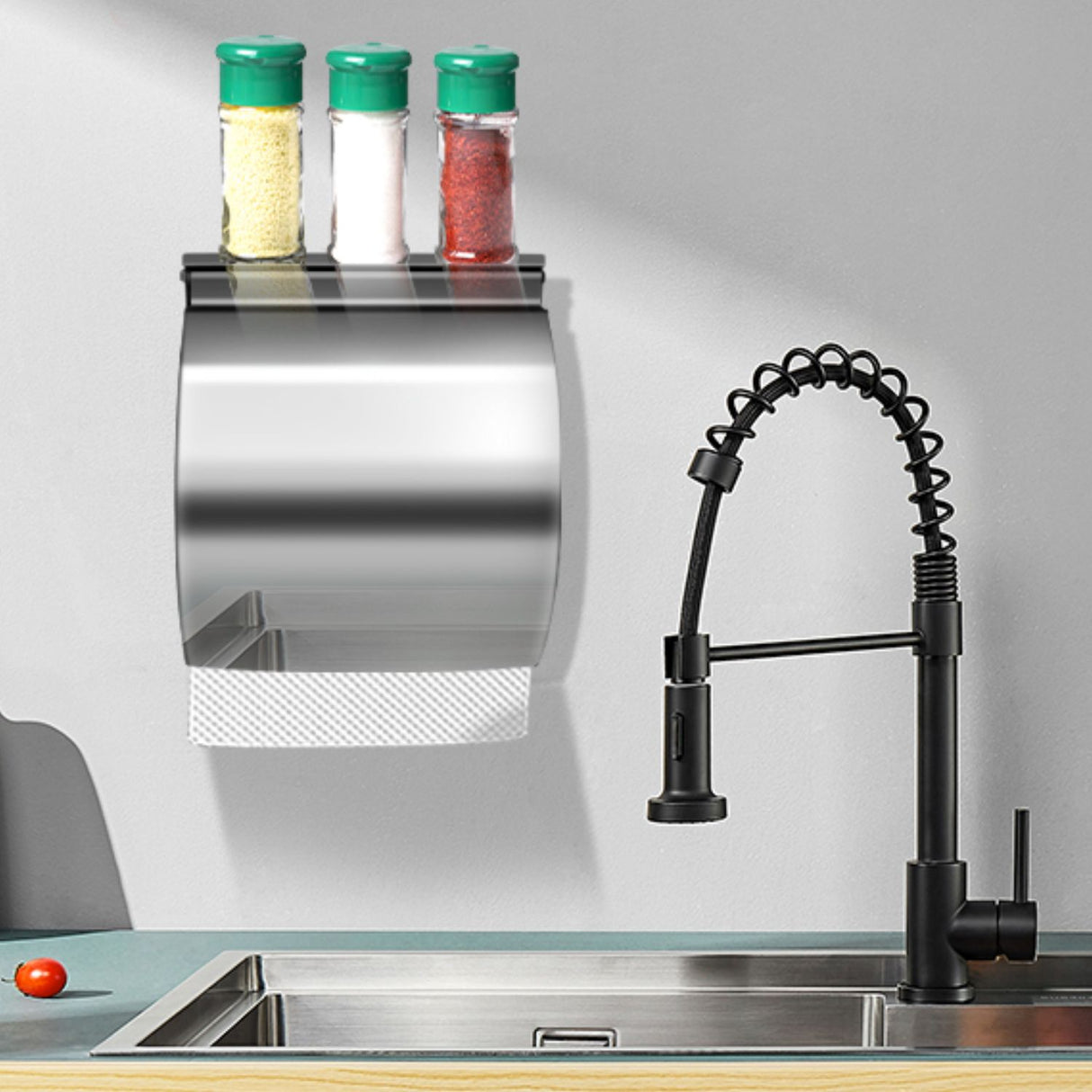 Dispensador Papel Higiénico Acero Plateado Estante Antisalpicaduras