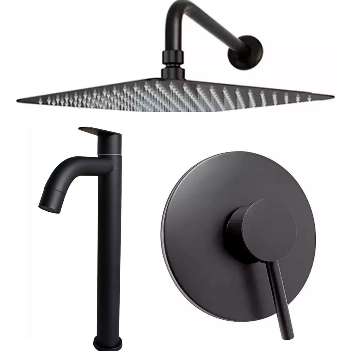 Kit Ducha 20cm +grifería Agua Fría+monocontrol Redondo Negro