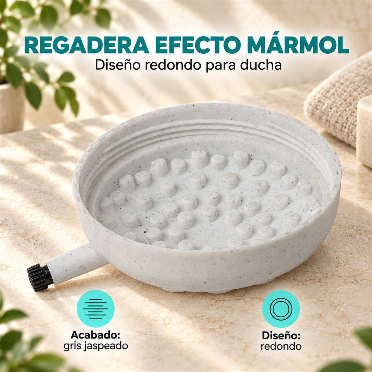 Características de Regadera Redonda Efecto Mármol con Bajante