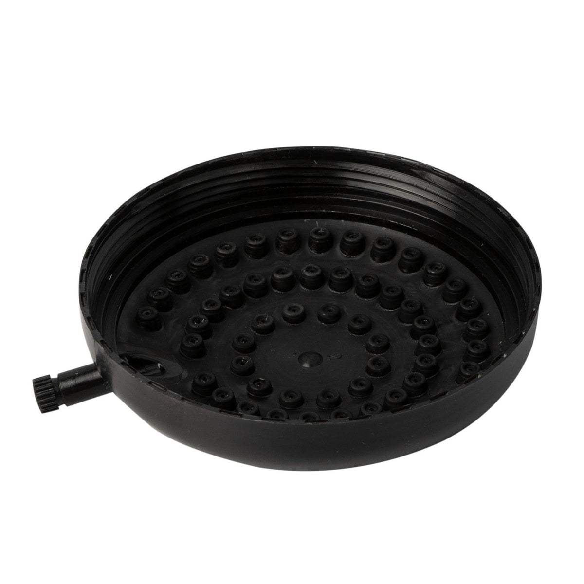 Producto Regadera Redonda Negra con Bajante sobre fondo blanco