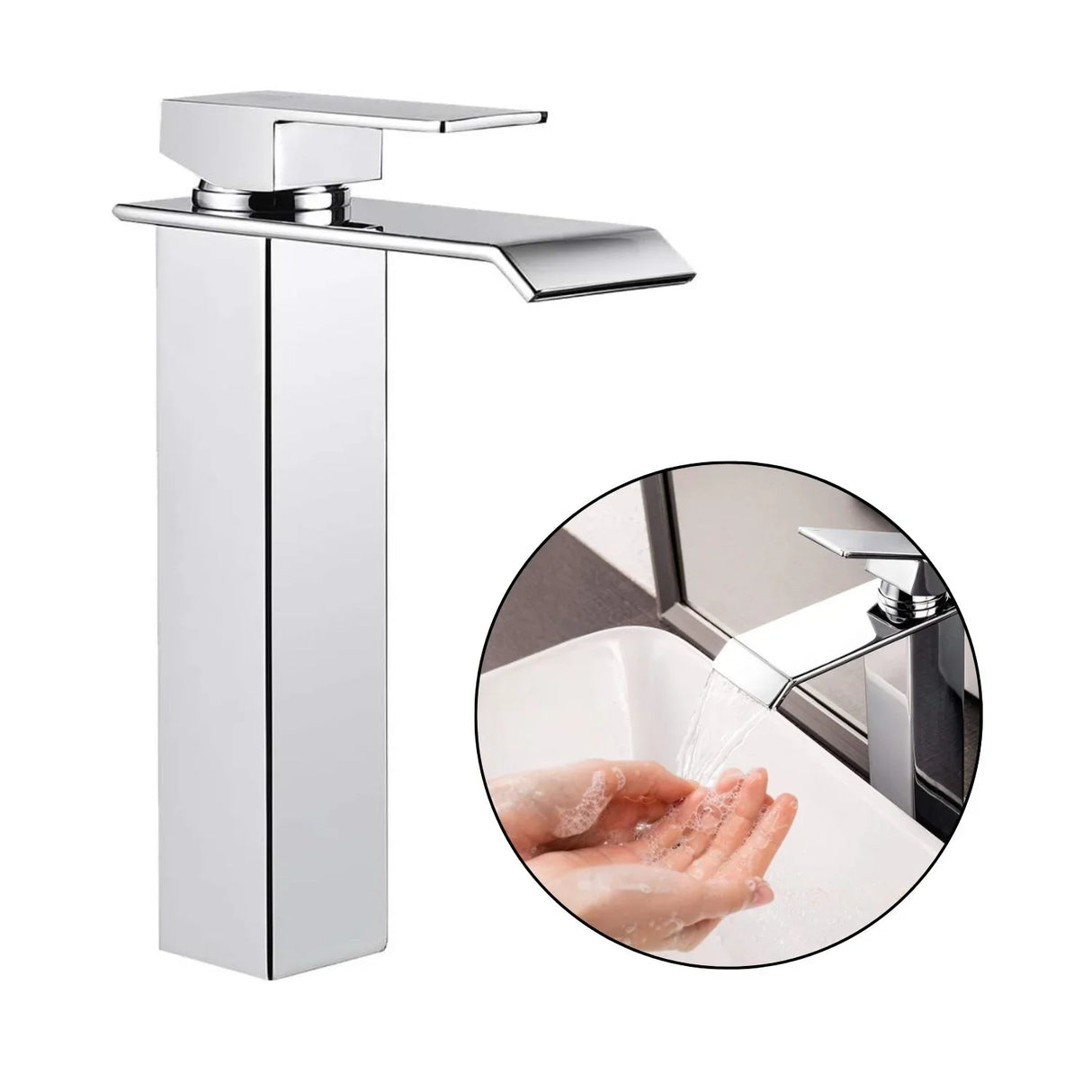 Griferia Monocontrol Lavamanos Cascada Alto Cromo Metalica