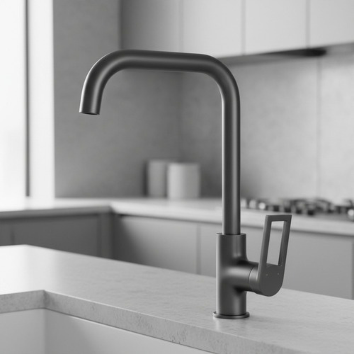 Grifería Monomando Spacco Alto Gris Concreto Cuello Acero In