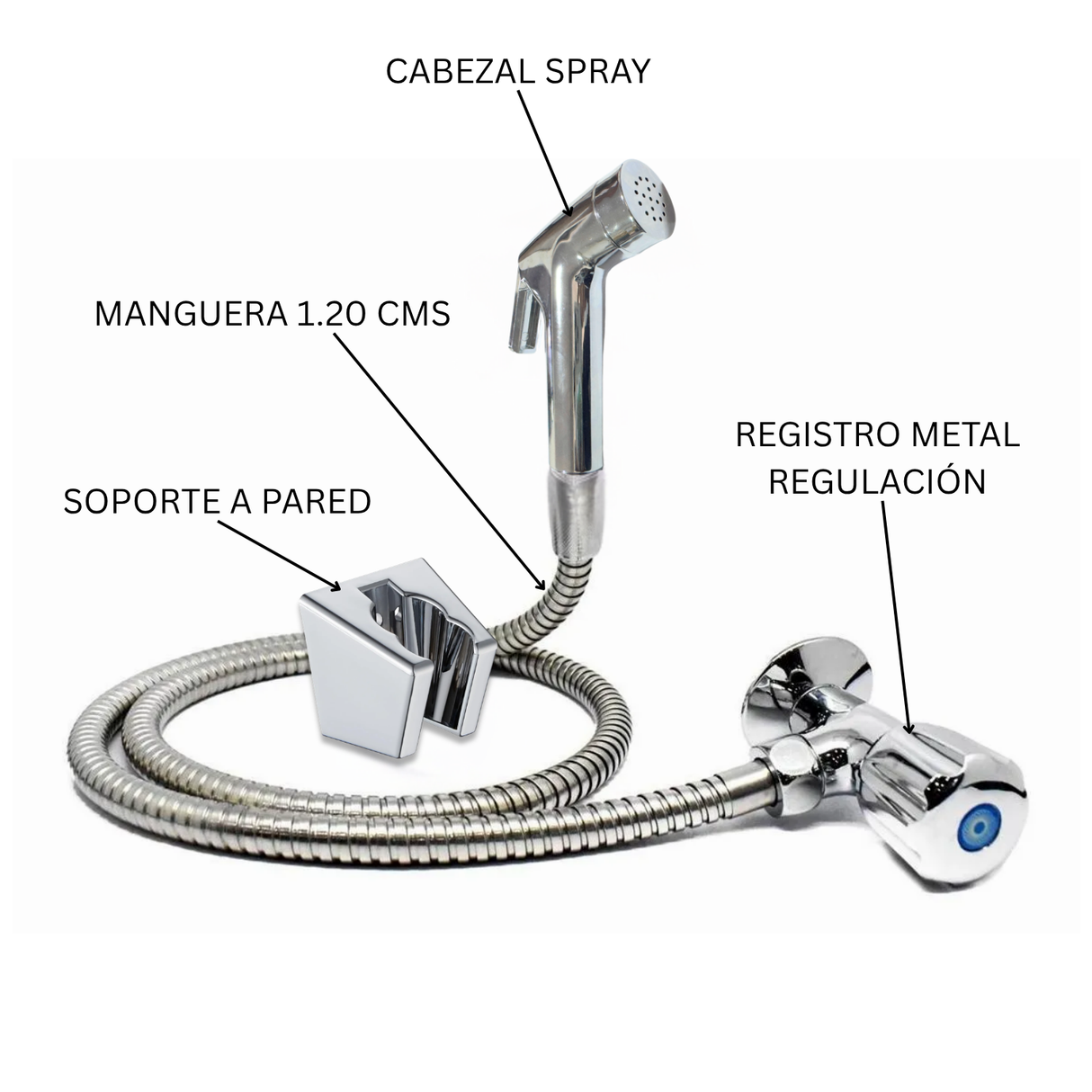 Ducha Teléfono Spray Cromada 1.20 cm+ Registro Regulación