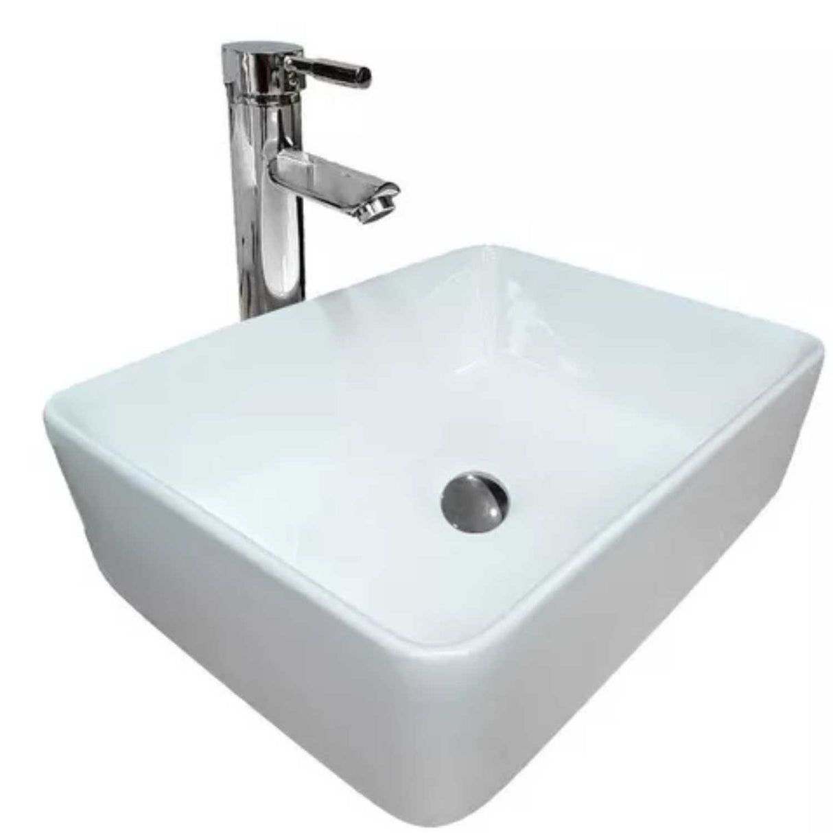 Lavamanos Sobreponer Rectangular Cerámico Blanco 48 x 37 cm para Baño Moderno