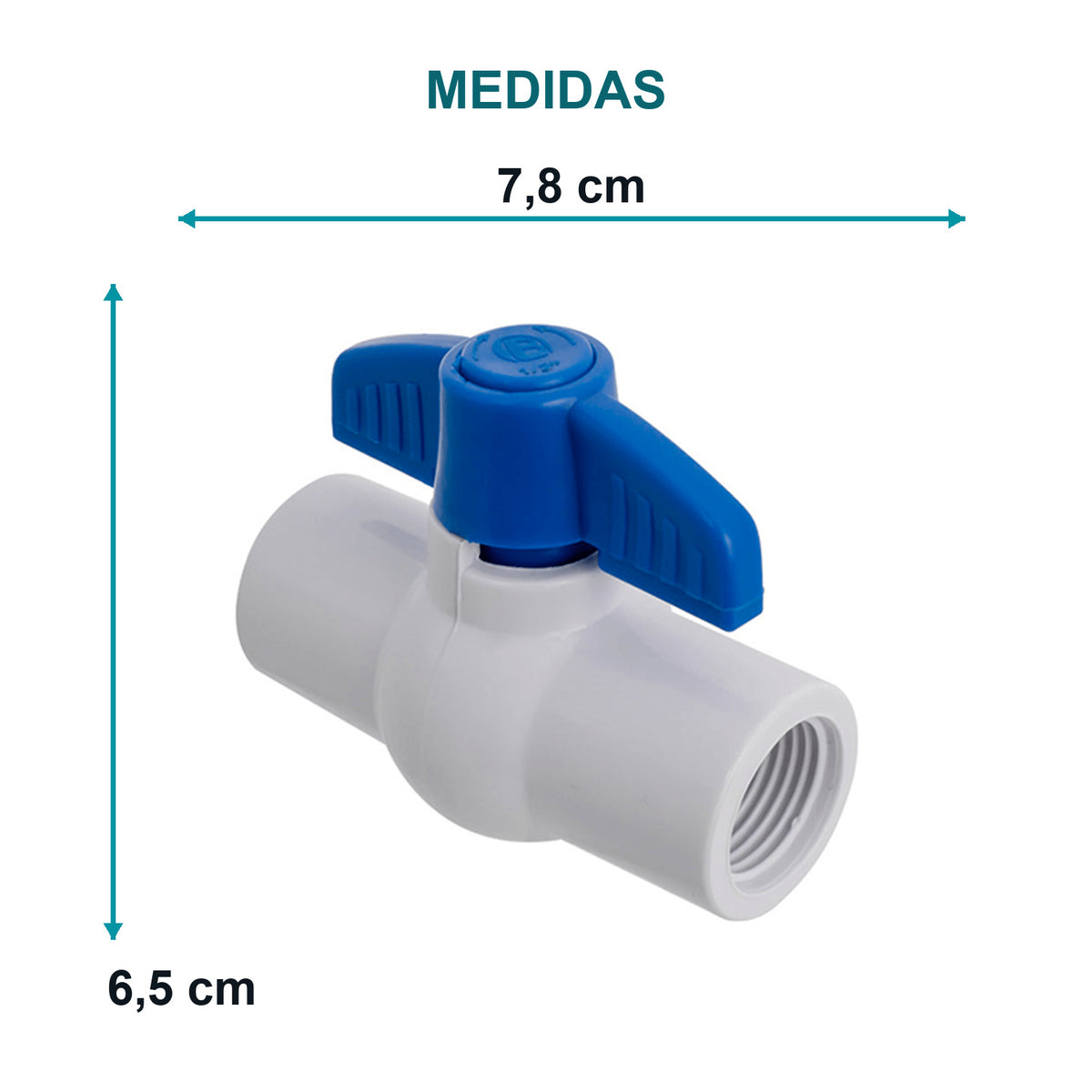 Válvula Roscable de Bola en PVC 1/2 pulg — medidas
