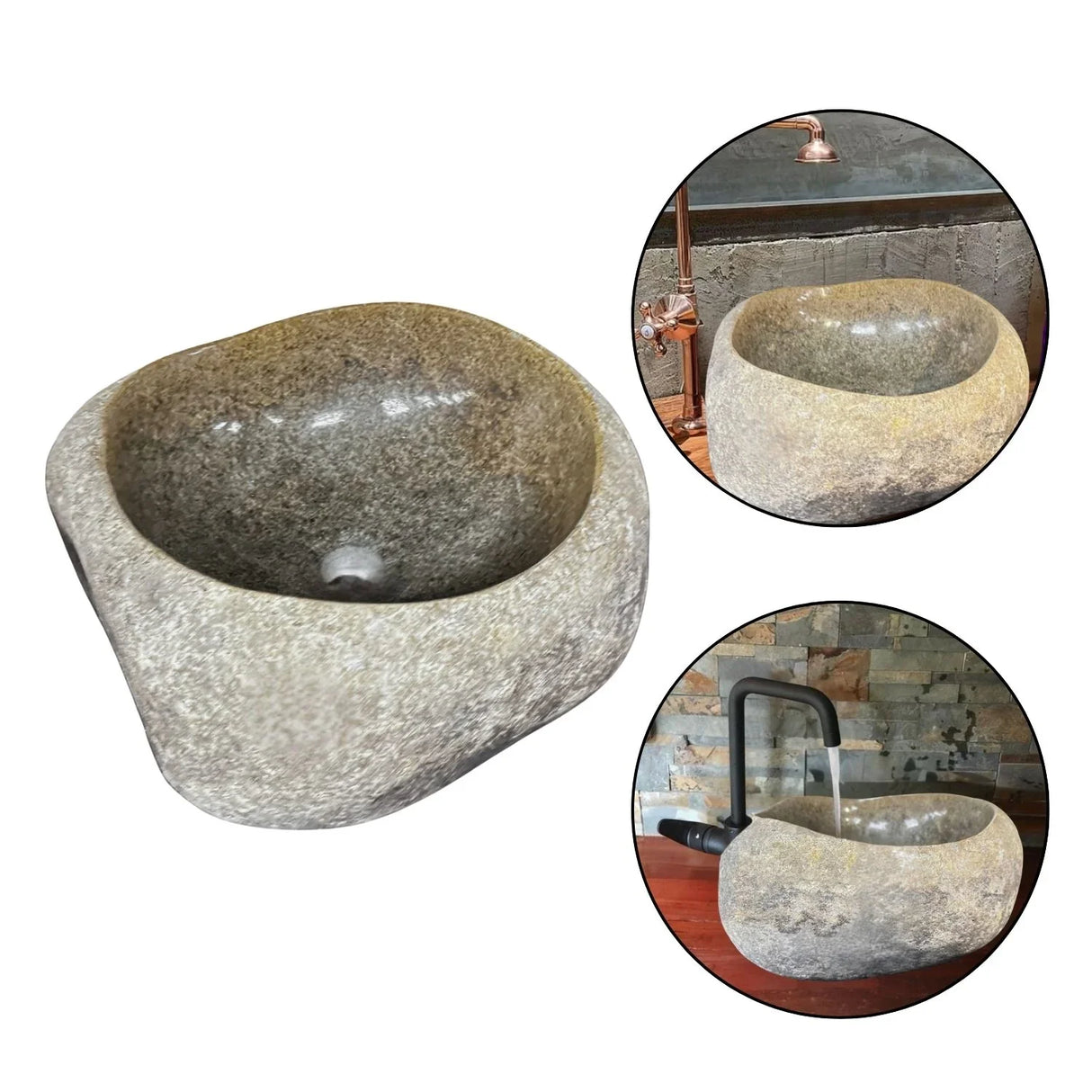 Lavamanos en Piedra de Río Gris, Medida 33 cm x 32 cm x 15 cm (aproximadas)