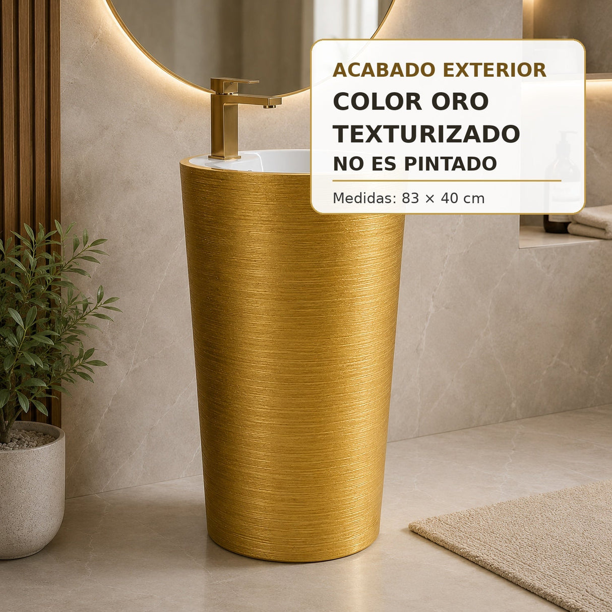 Lavamanos de pedestal pilón color oro texturizado no pintado 83 x 40 cm