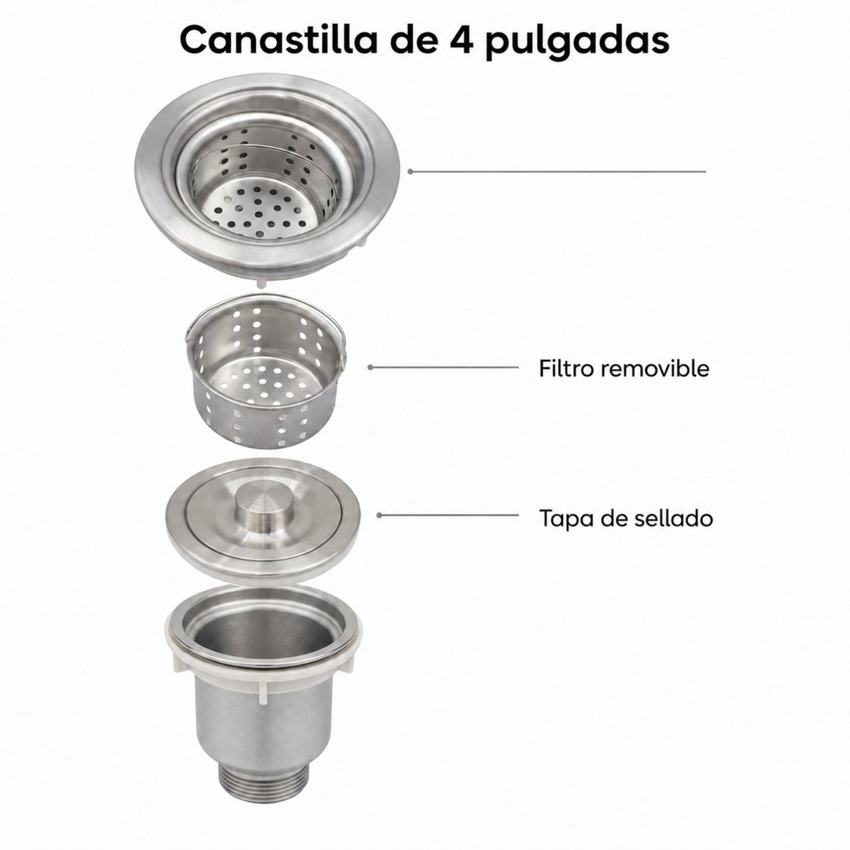 Componentes de canastilla de 4 pulgadas con filtro y tapa