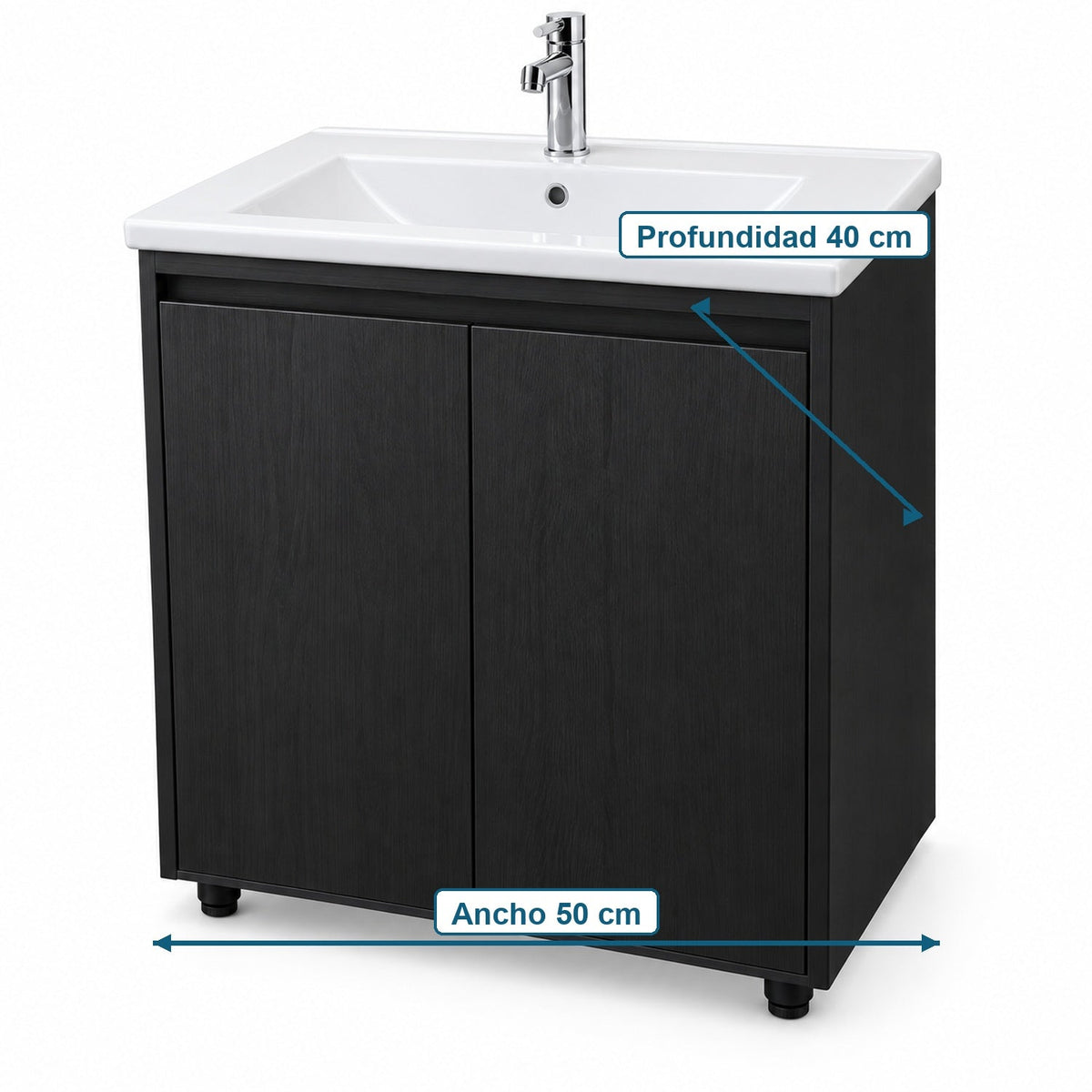 Combo Mueble De Baño RH Negro Con Lavamanos Cerámico 50 X 40 Cm - medidas del producto