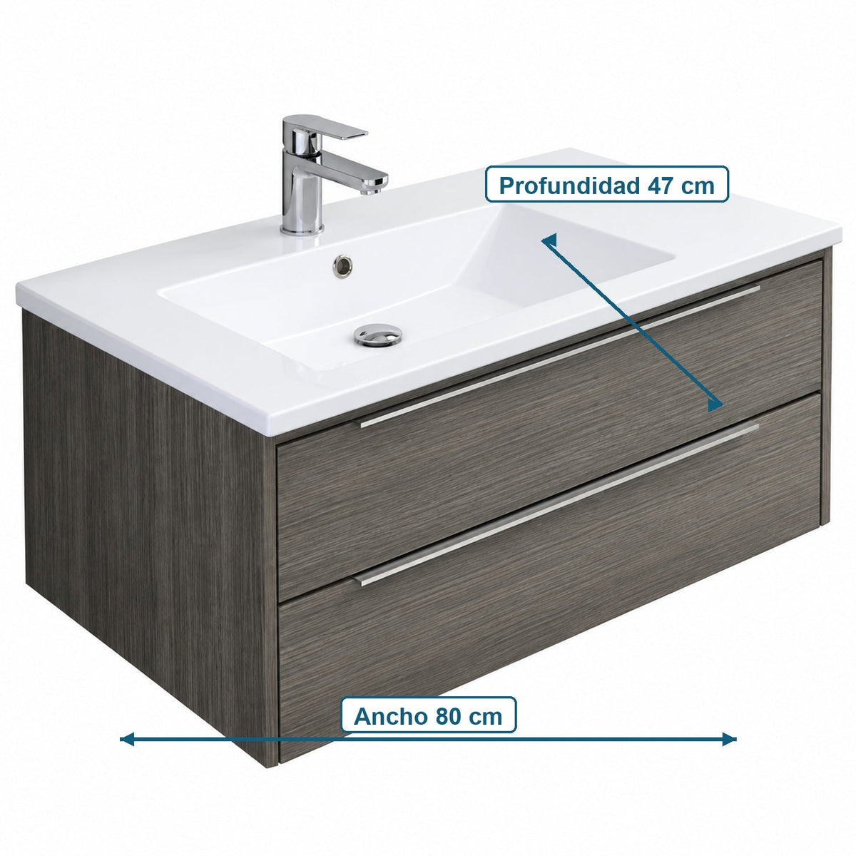 Combo Mueble De Baño RH Flotante Con Lavamanos Integrado 80 X 47 Cm - medidas del producto