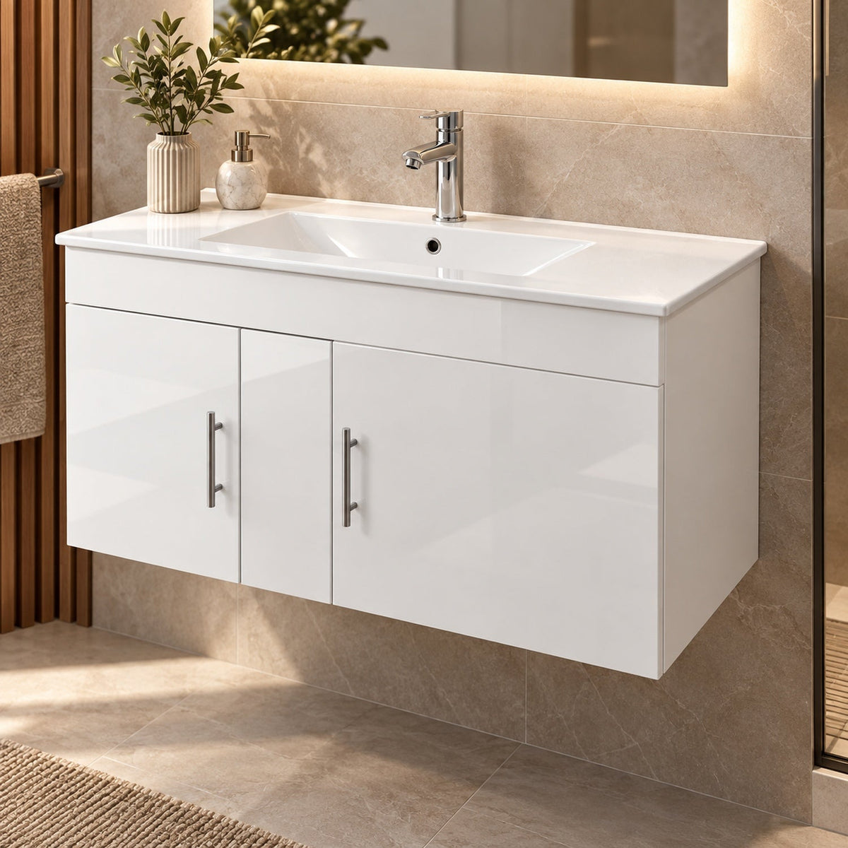Combo Mueble De Baño RH Flotante Con Lavamanos Integrado 90 X 47 Cm - ambientación cercana