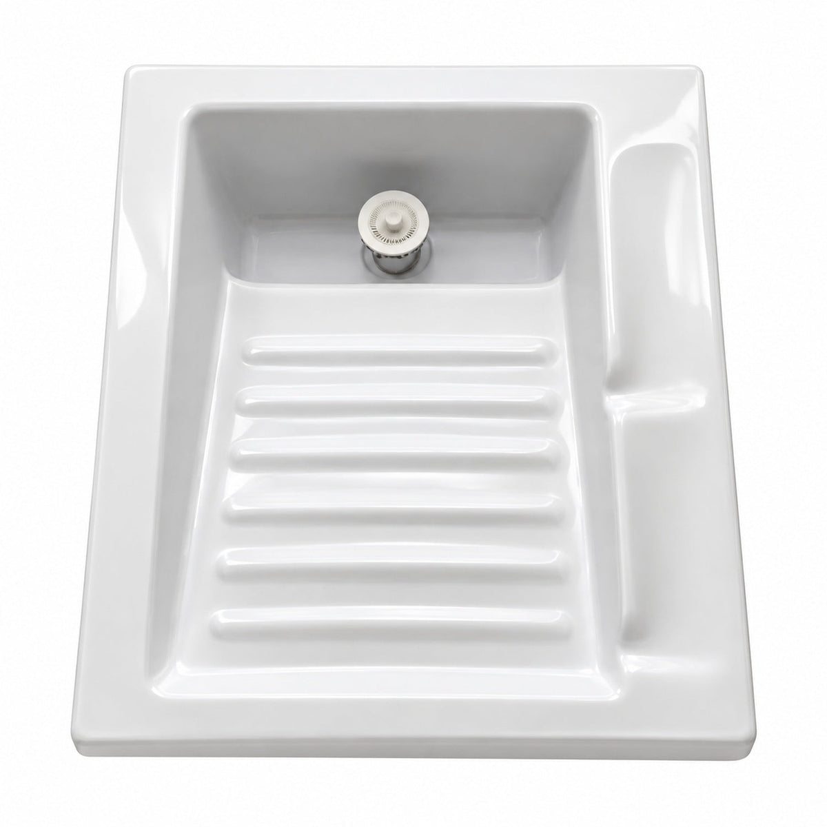 Lavadero Cerámico Blanco Con Tabla De Lavar 60 X 48 Cm - producto sobre fondo blanco