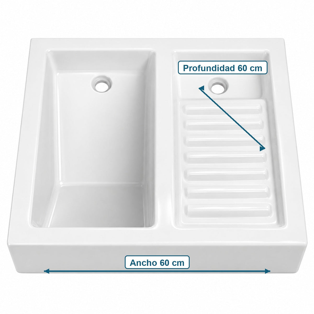 Lavarropa Cerámico Blanco Con Tabla De Lavar 60 X 60 Cm - medidas del producto