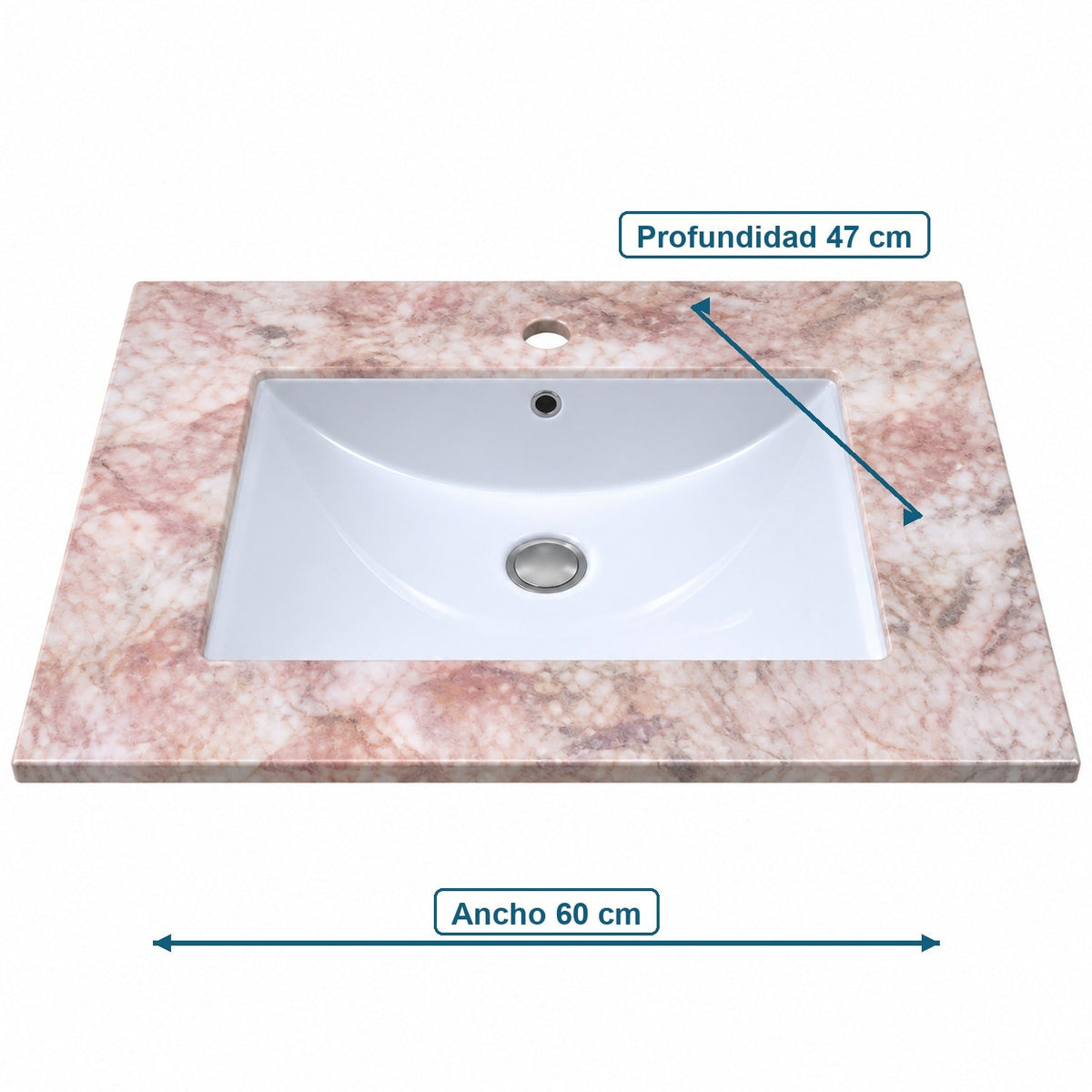 Lavamanos Integrado De Porcelana Rosa 60 X 47 Cm - medidas del producto