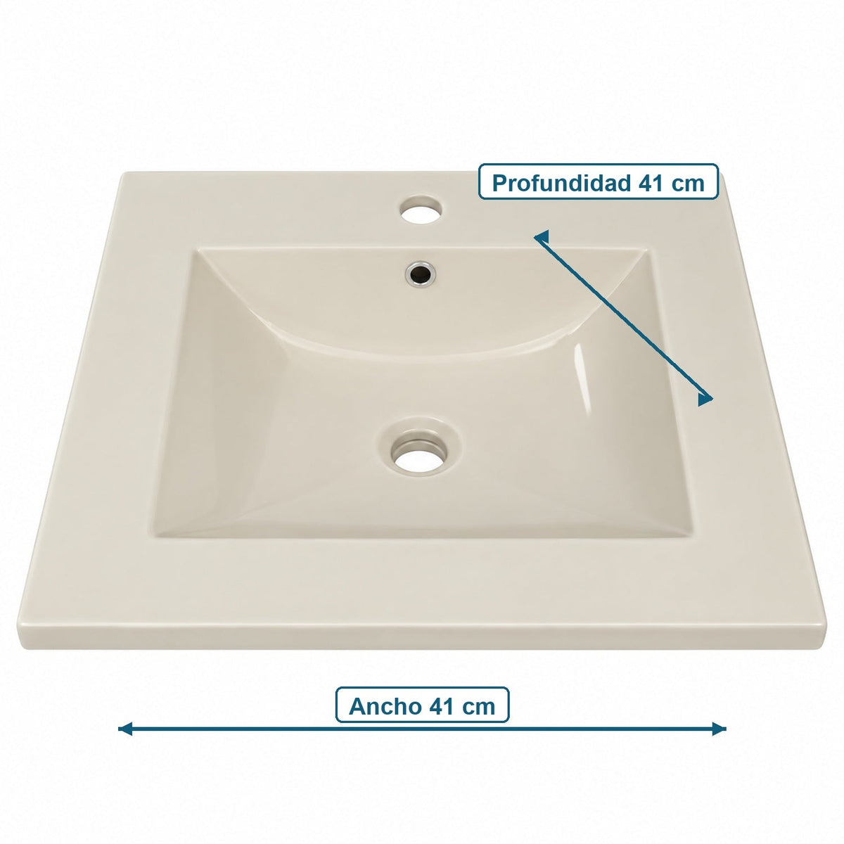 Lavamanos Integrado De Porcelana Beige 41 X 41 Cm - medidas del producto