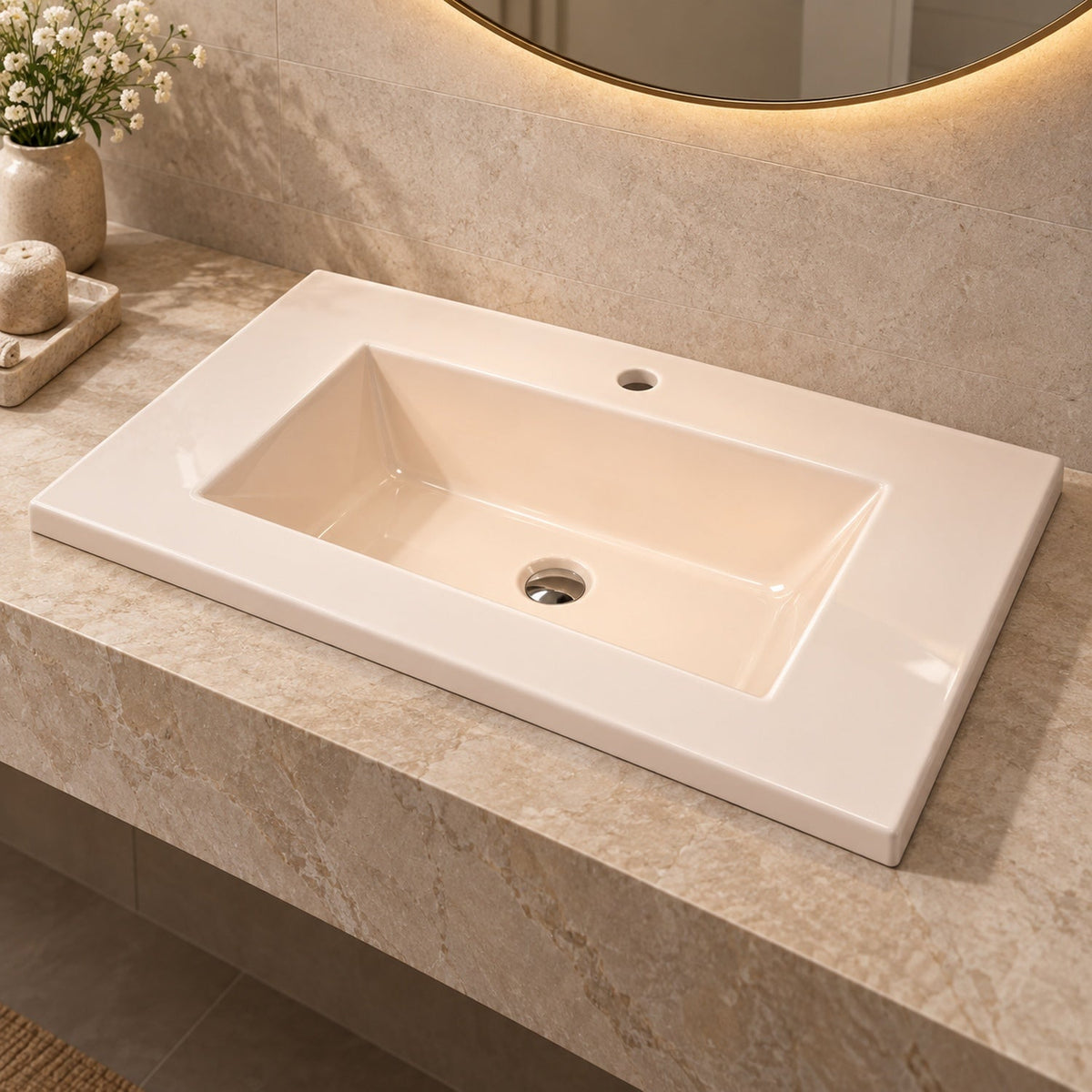 Lavamanos Integrado De Porcelana Beige 60 X 46 X 18 Cm - ambientación cercana