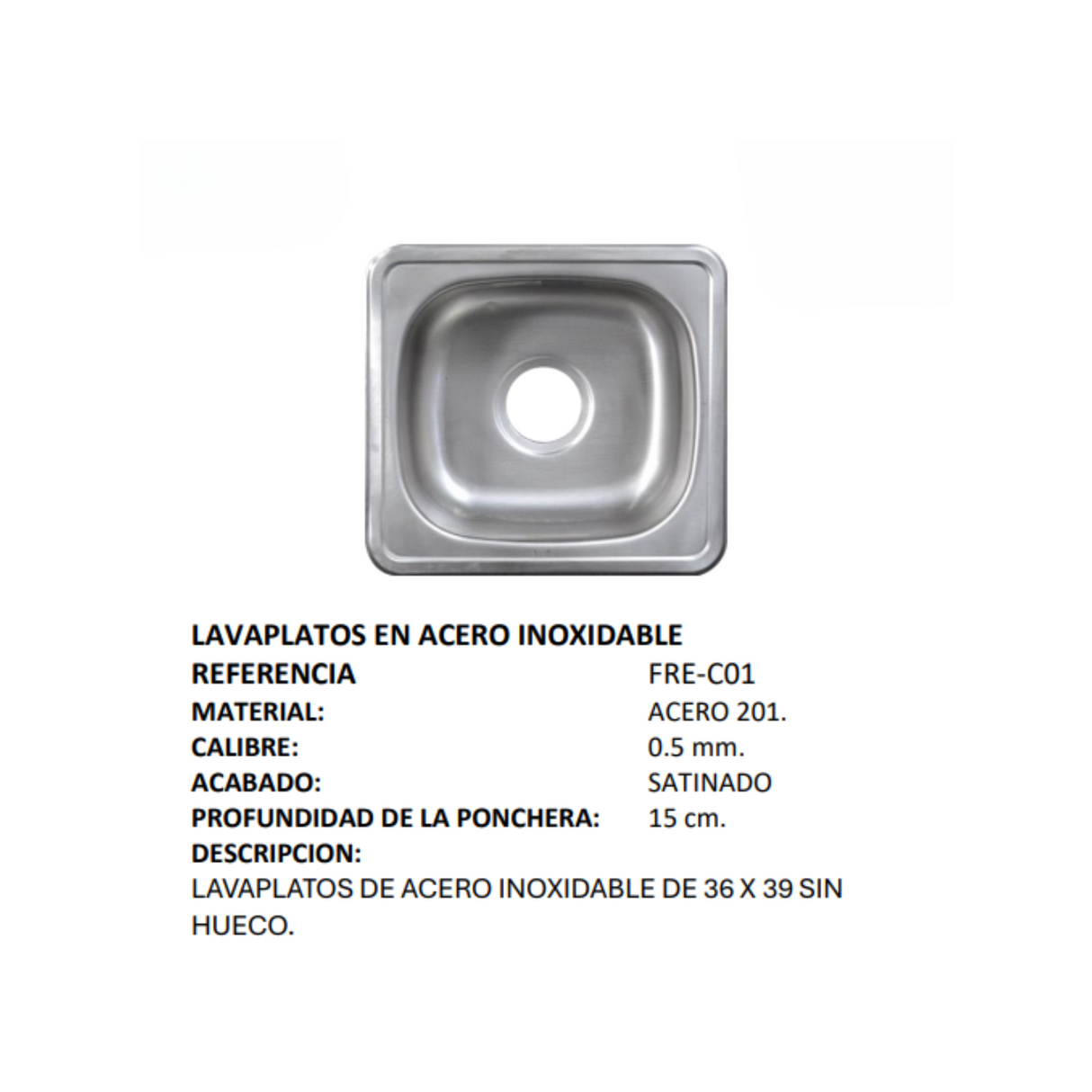 Lavaplatos 36 x 39 cm acero inoxidable con grifería del combo