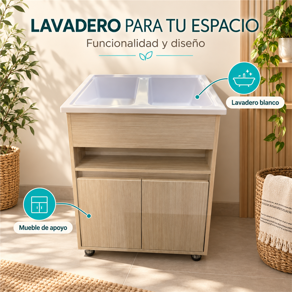 Mueble Con Lavadero Doble 60 X 60 Cm: características