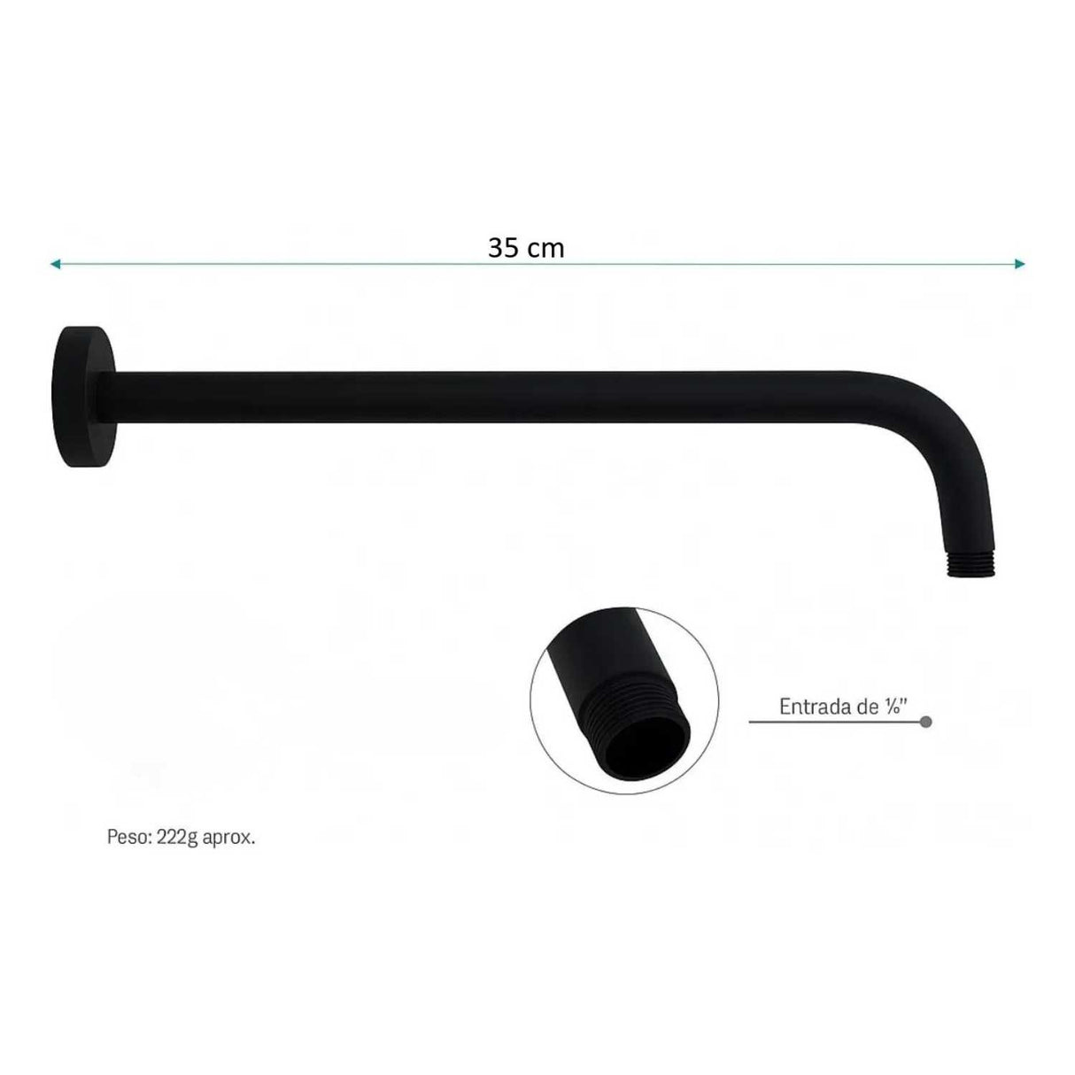 Tubo Negro 35 cm Tipo L Acero inoxidable para Regadera