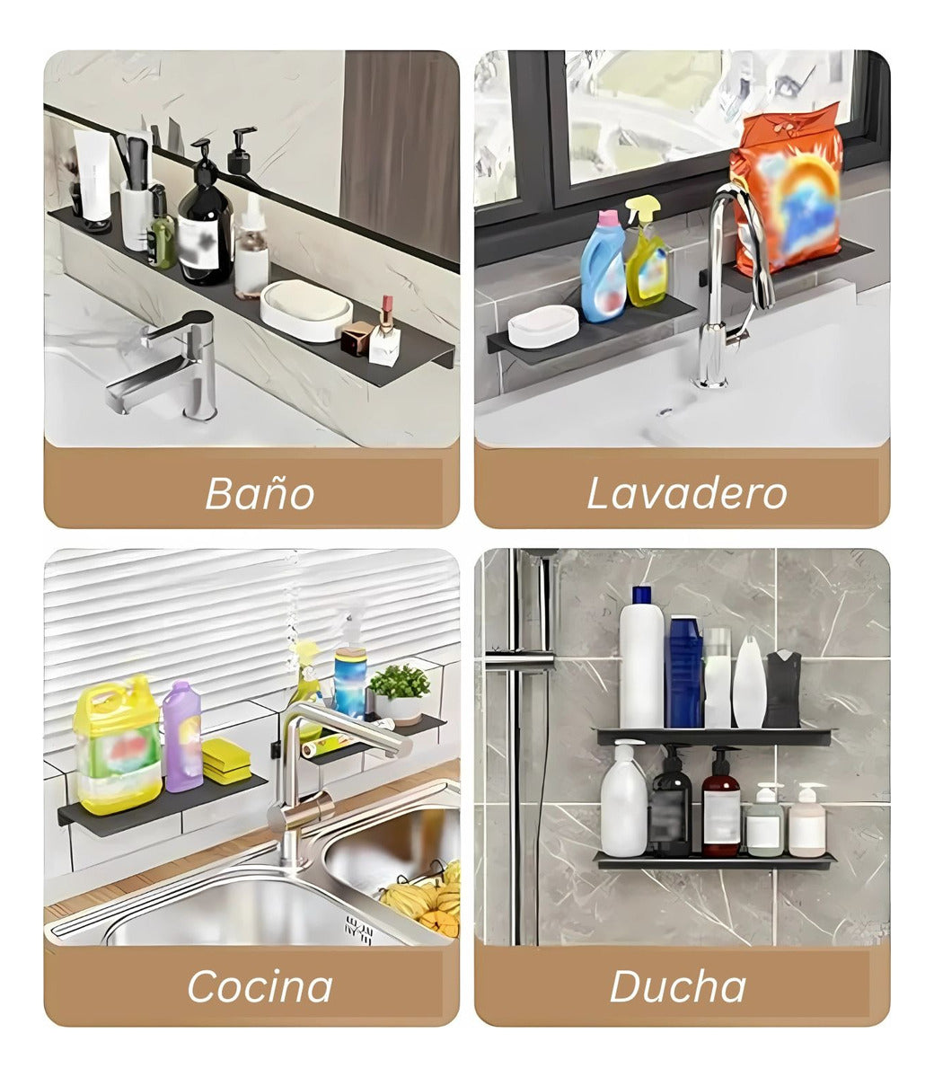 Repisa Moderna Rectangular Negra Aluminio 28 cm - Incluye Accesorios de Instalación