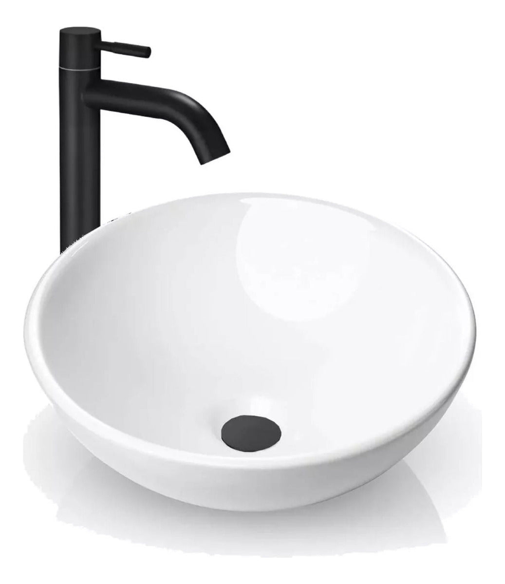 Lavamanos Redondo Sobreponer 32cm - Cerámica Blanca, 14cm Alto