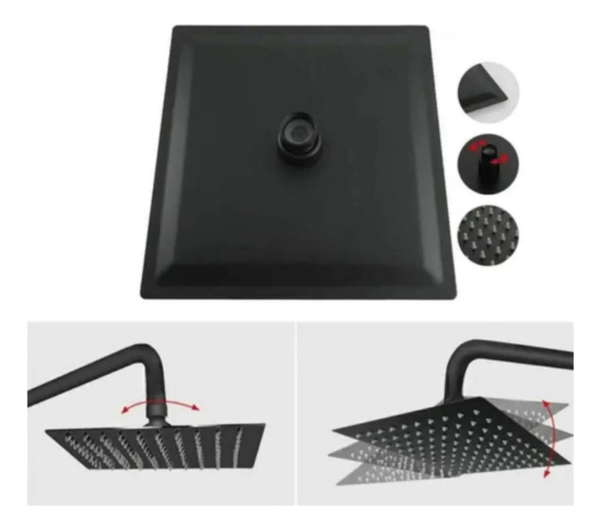 Ducha Regadera Cuadrada Color negro 20cm +Tubo
