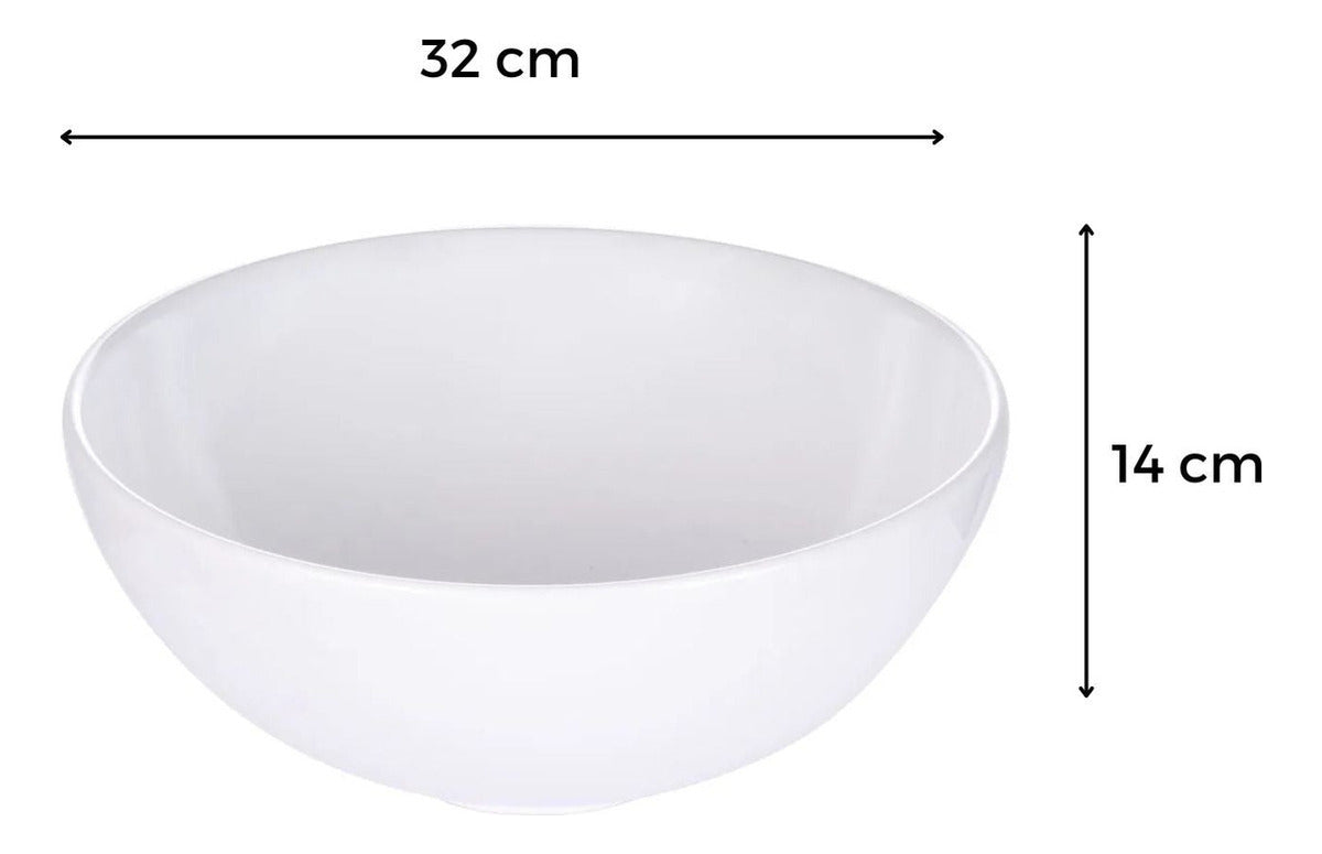 Lavamanos Redondo Sobreponer 32cm - Cerámica Blanca, 14cm Alto