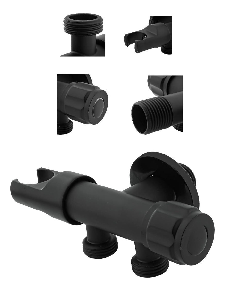 Válvula Registro-Desviador-Soporte Negro SUS304 con Válvula de Cierre por Separado