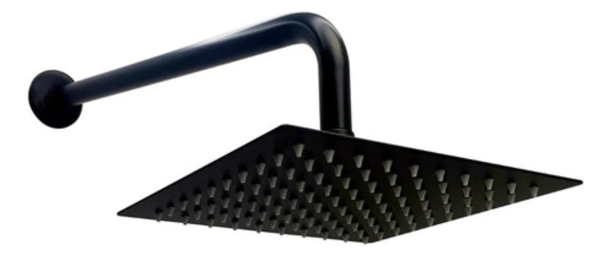 Ducha Regadera Cuadrada Color negro 20cm +Tubo