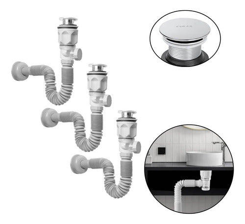 Pack X 3 Desague Push Sifon Universal Valvula Antiretorno
