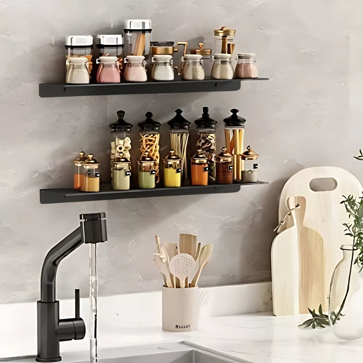 Repisa Moderna Rectangular Negra Aluminio 28 cm - Incluye Accesorios de Instalación