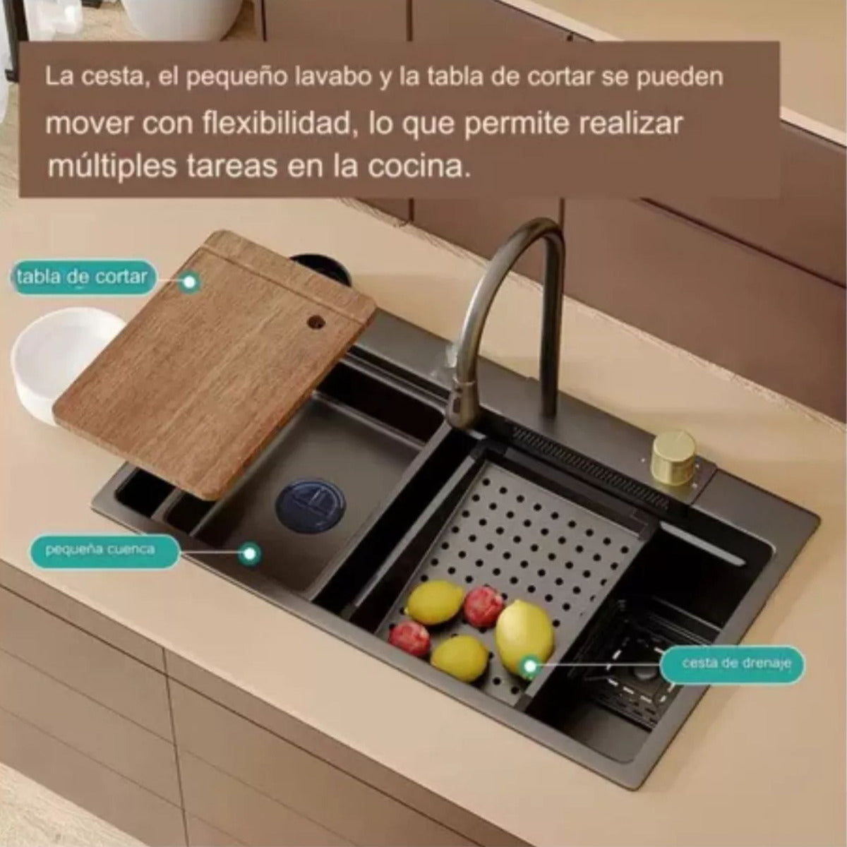 Lavaplatos Doble Negro - 75x46 cm en Acero Inoxidable 304